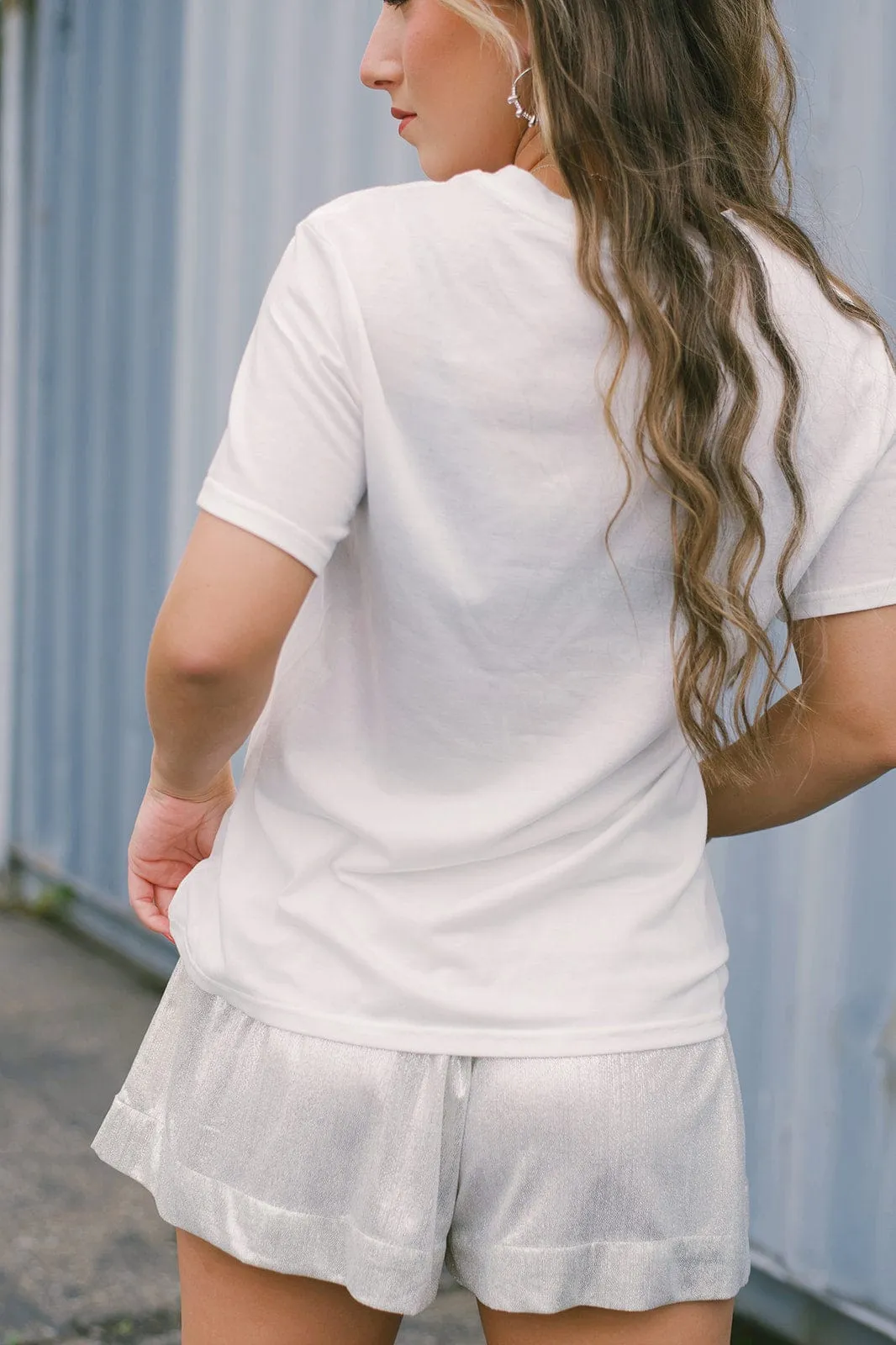 White Metallic Smocked Shorts