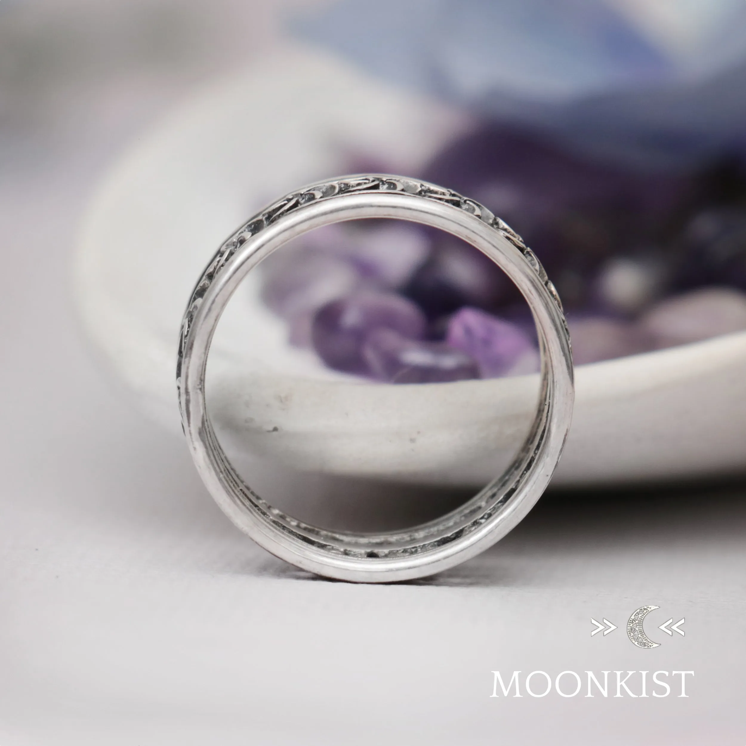 Wide Periwinkle Flower Wedding Band | Moonkist Designs